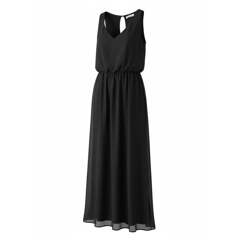Malloy Black Sleeveless Chiffon Maxi Dress Keyhole Back - Small